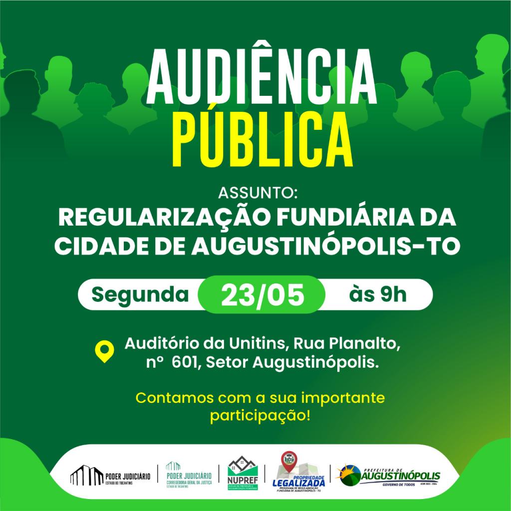 A Prefeitura promoverá Audiência Pública para sanar dúvidas a respeito da regularização fundiária do município no próximo dia 23/05